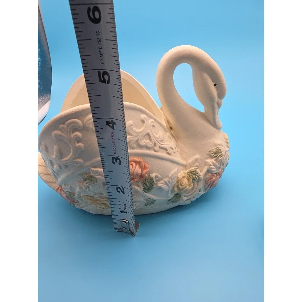 Vintage White Swan Planter Catch All And Trinket Dish Heart‎ Floral  Decor 3D